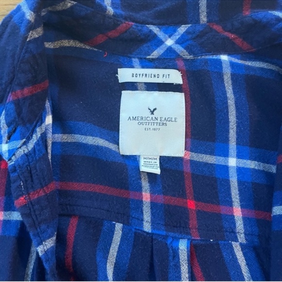 American Eagle Outfitters Blue Plaid Boyfriend Fit Top - Picture 2 of 4